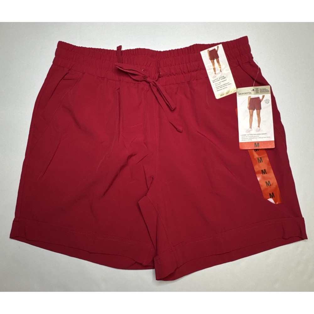 Active Walking Shorts Mondetta Drawstring Elastic Waist Rolled Hem Red Medium